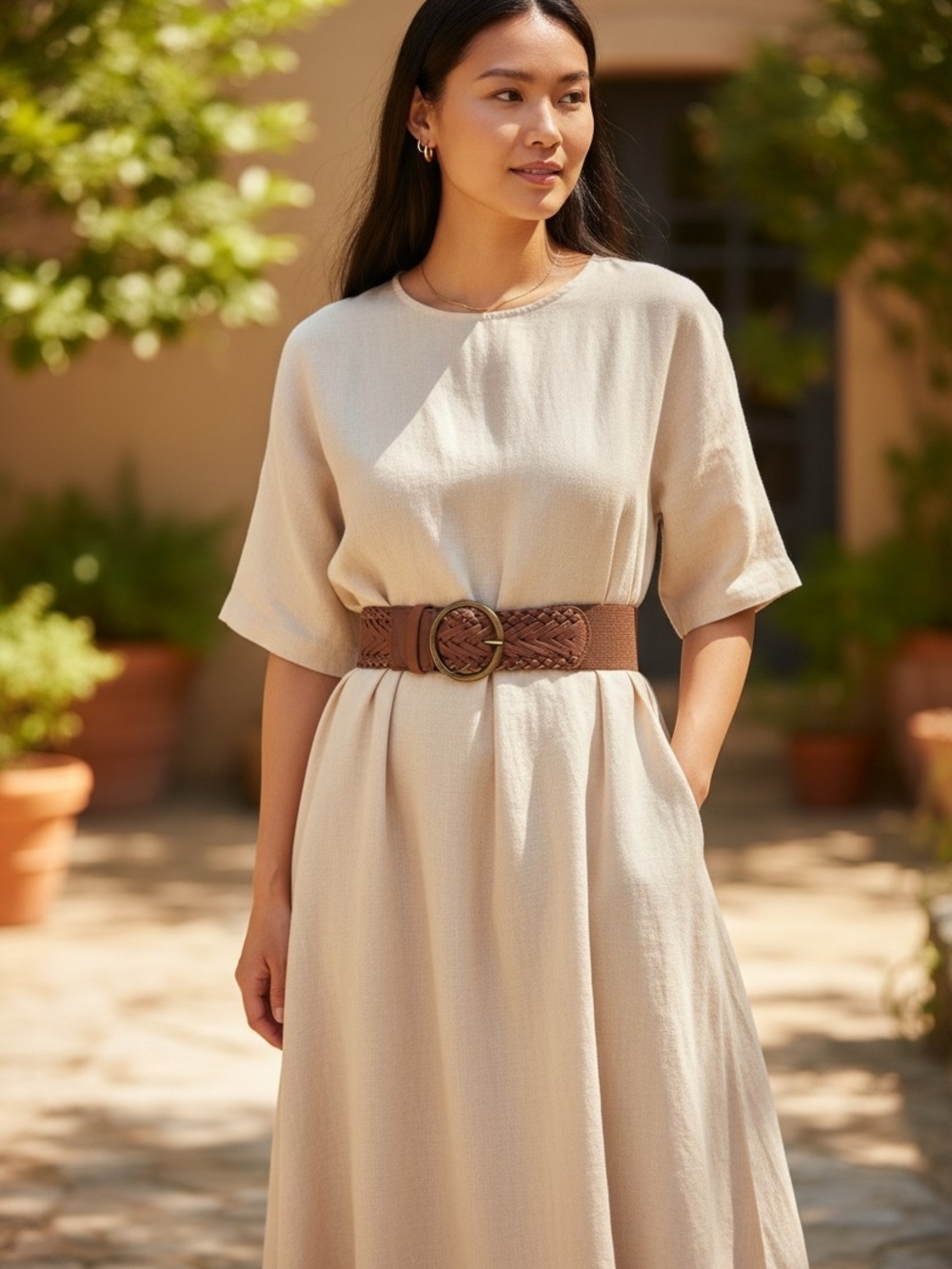 Francesca's Braided Tan Stretch Belt NWT Brown Metal Buckle M/L Business Party